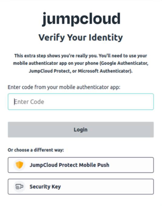 JumpCloud Protect app login screen