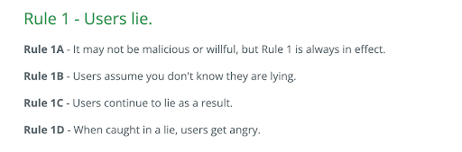 List of rules for how IT support feels about its users