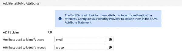 Additional SAML attributes