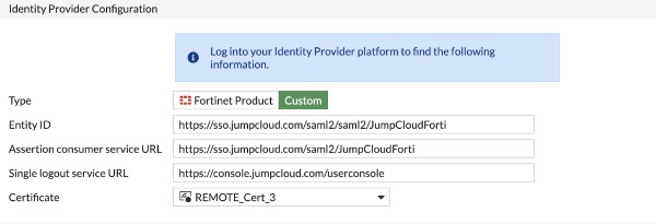 Identity provider configuration for Fortinet