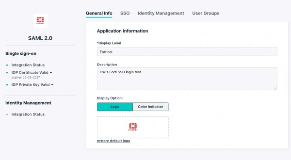 SAML 2.0 general info tab