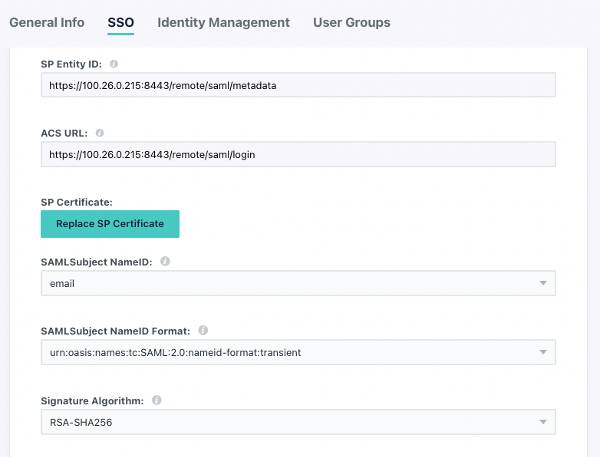 SAML 2.0 SSO tab