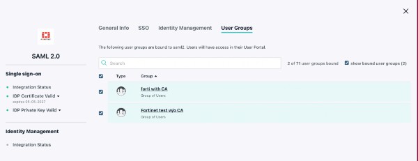 SAML 2.0 user groups