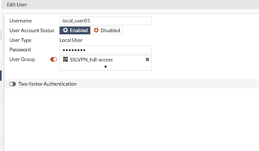 screenshot of an existing user and user group