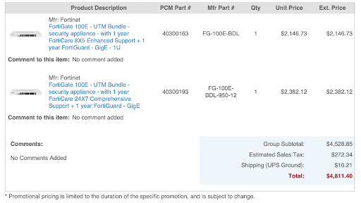 Support renewal costs for upgraded firewalls at a manufacturing company