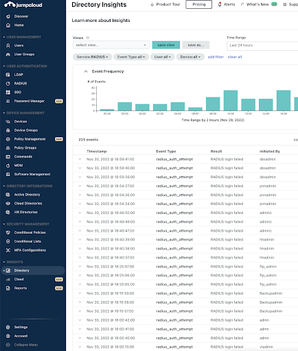 screenshot of JumpCloud Directory Insights