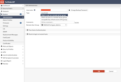 screenshot of FortiGate 60F