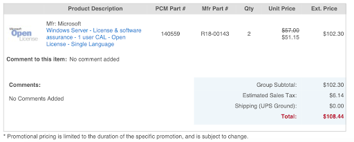 An example of new CALs being required without Software Assurance volume licensing