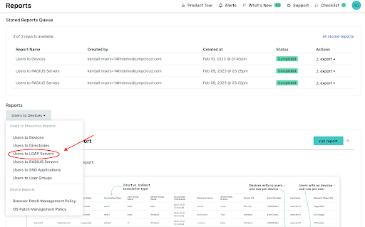 screenshot of reports page