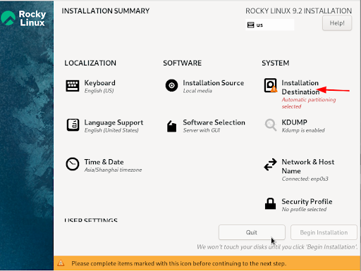 screenshot of installation