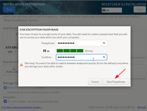 screenshot of installation