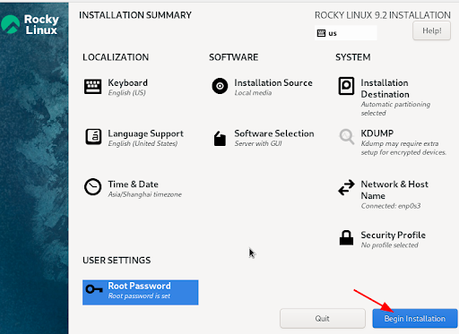 screenshot of installation