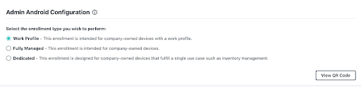 Admin Android Configuration enrollment screen