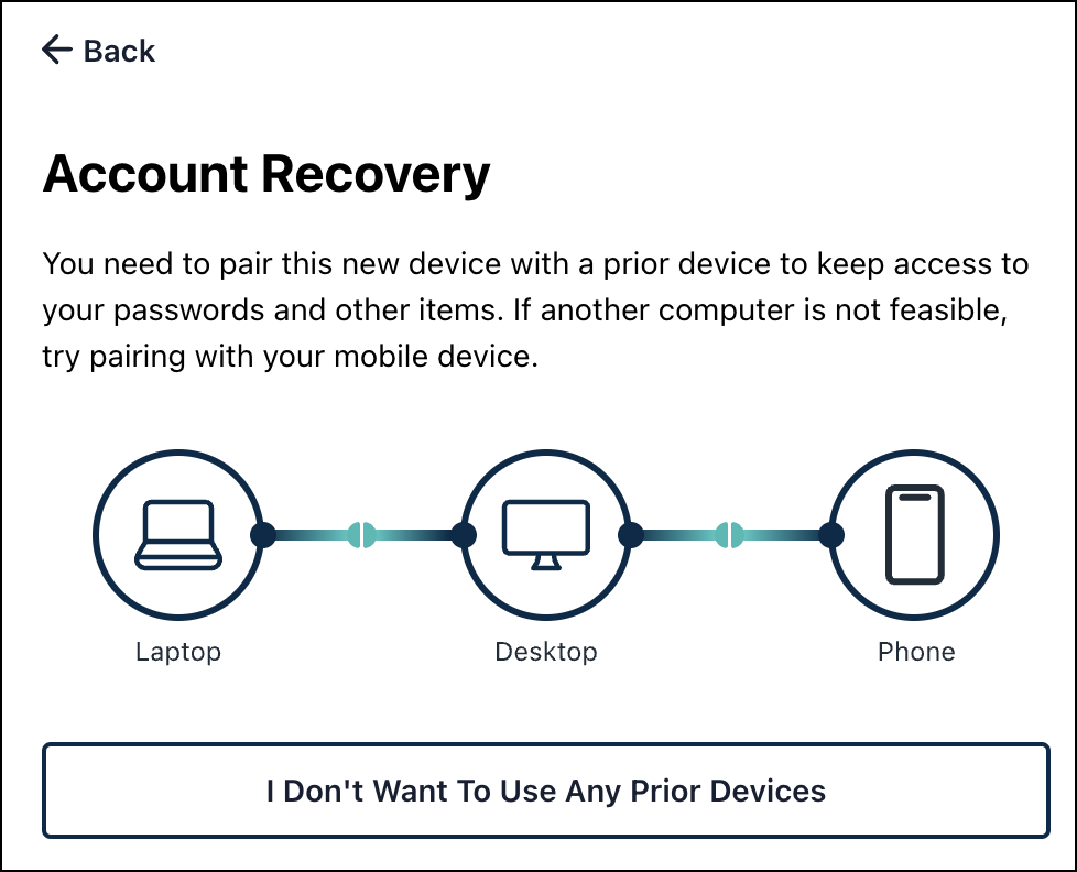 A screenshot showing 'Pair with prior device' pop-up.