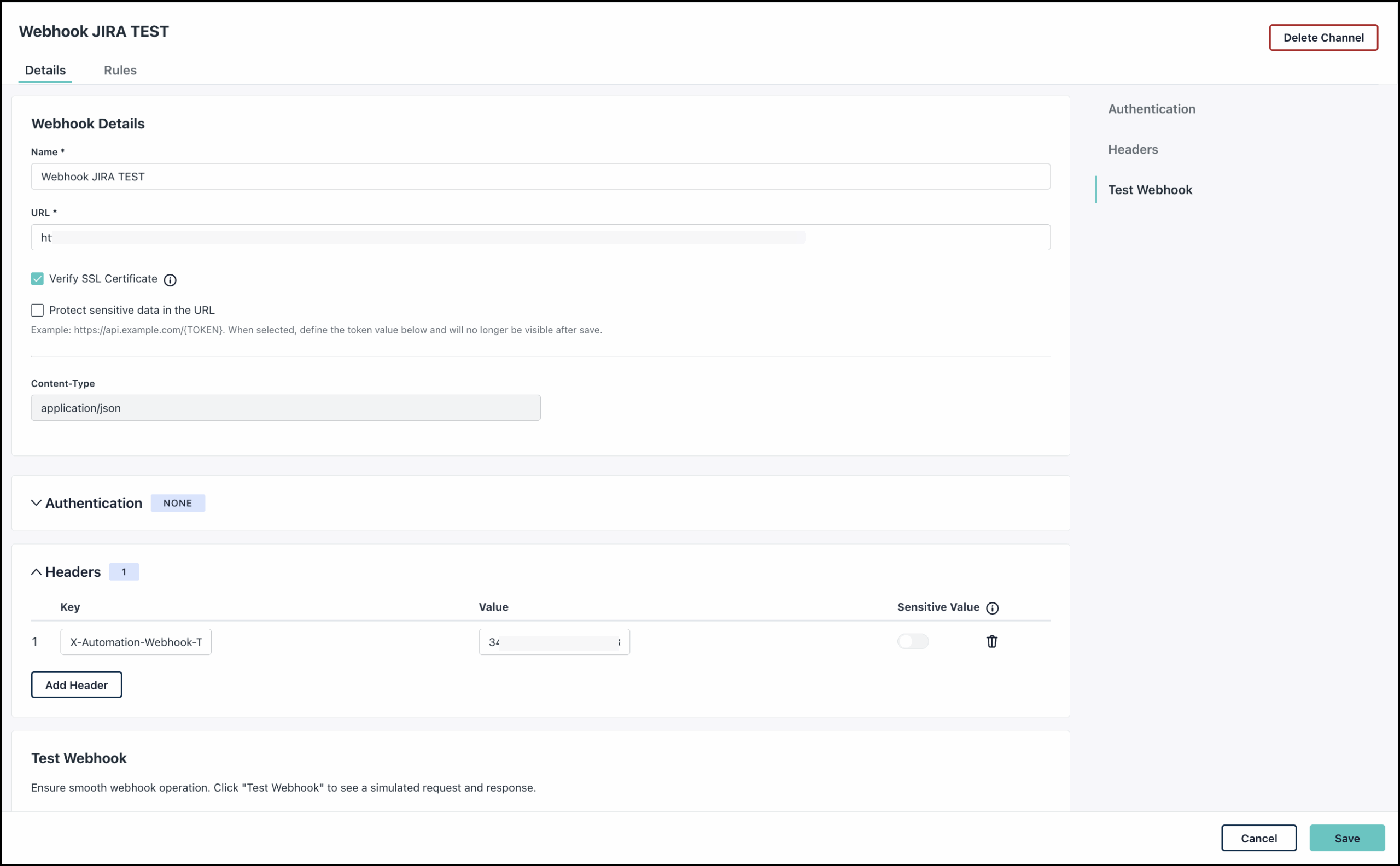 The image displays the Webhook Creation page.