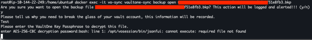 Open a backup file with vaultone-sync