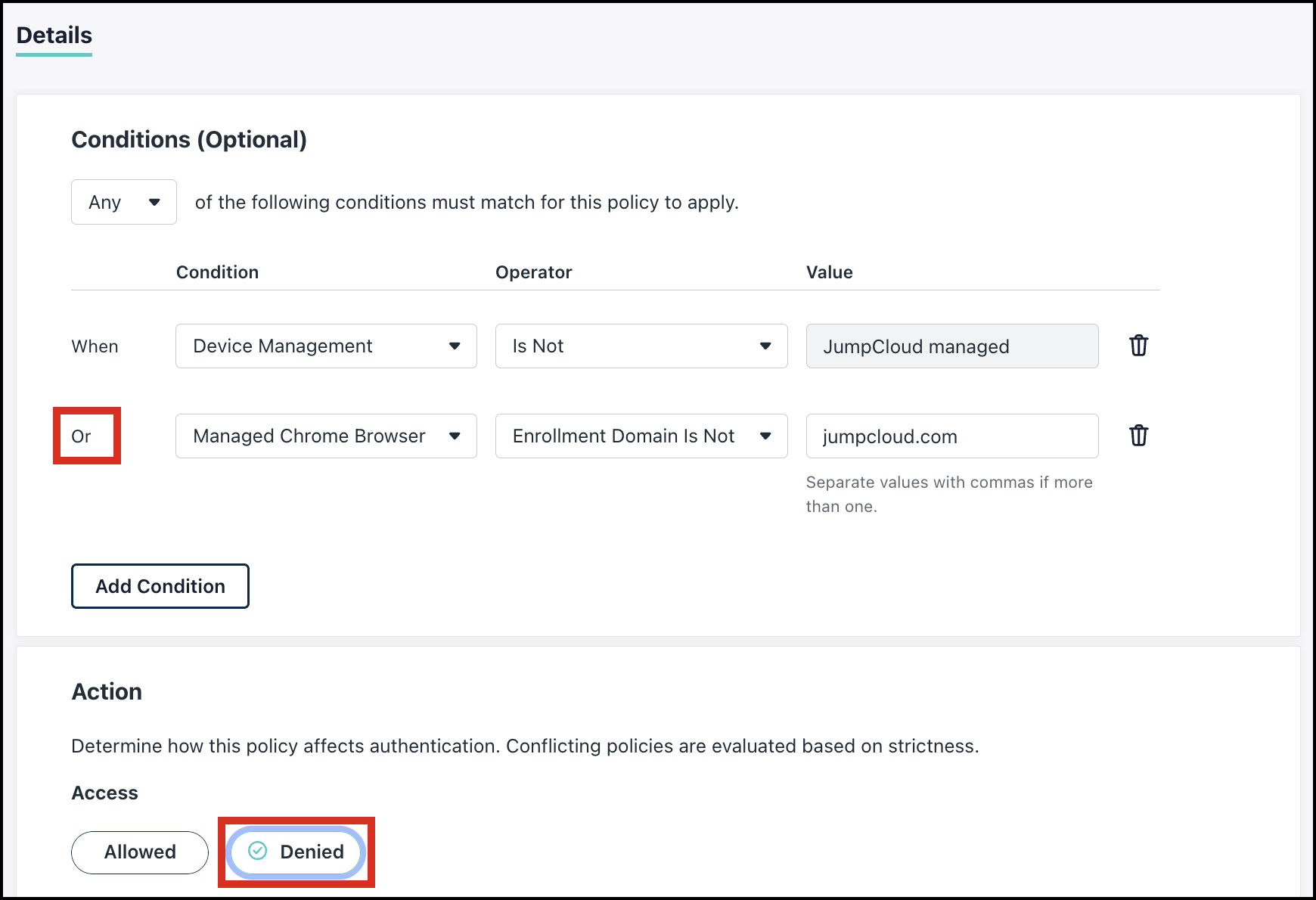 The image displays conditional access policy settings.
