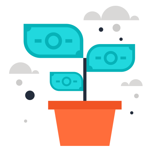 money growing on a plant in a pot