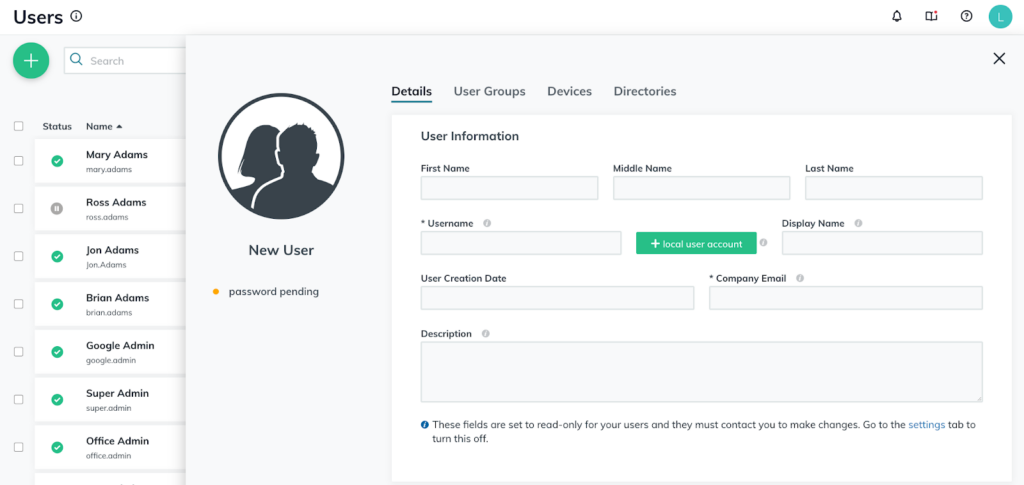 user dashboard mdm jumpcloud