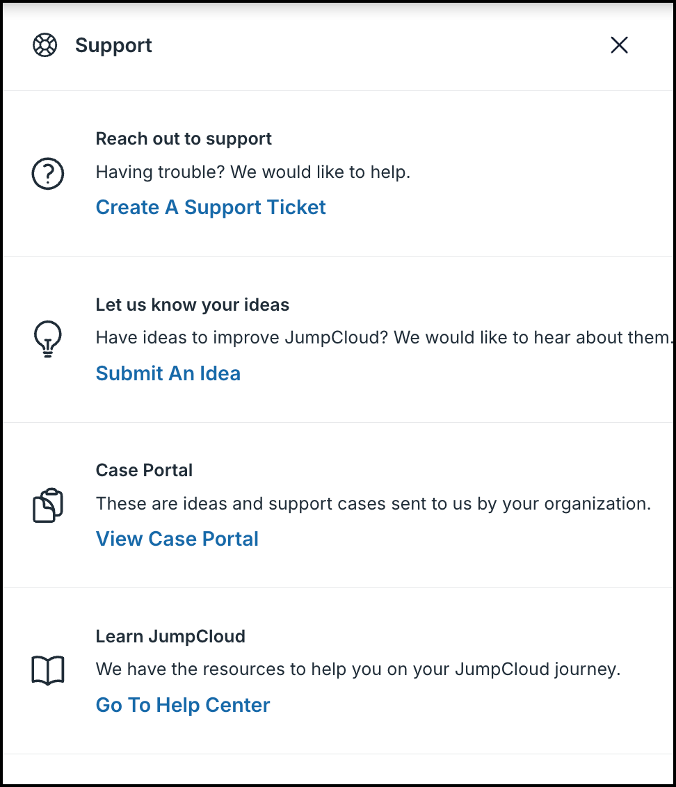 The image displays the Support Options