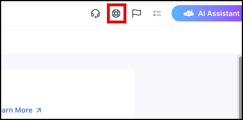 The image displays the highlighted support icon