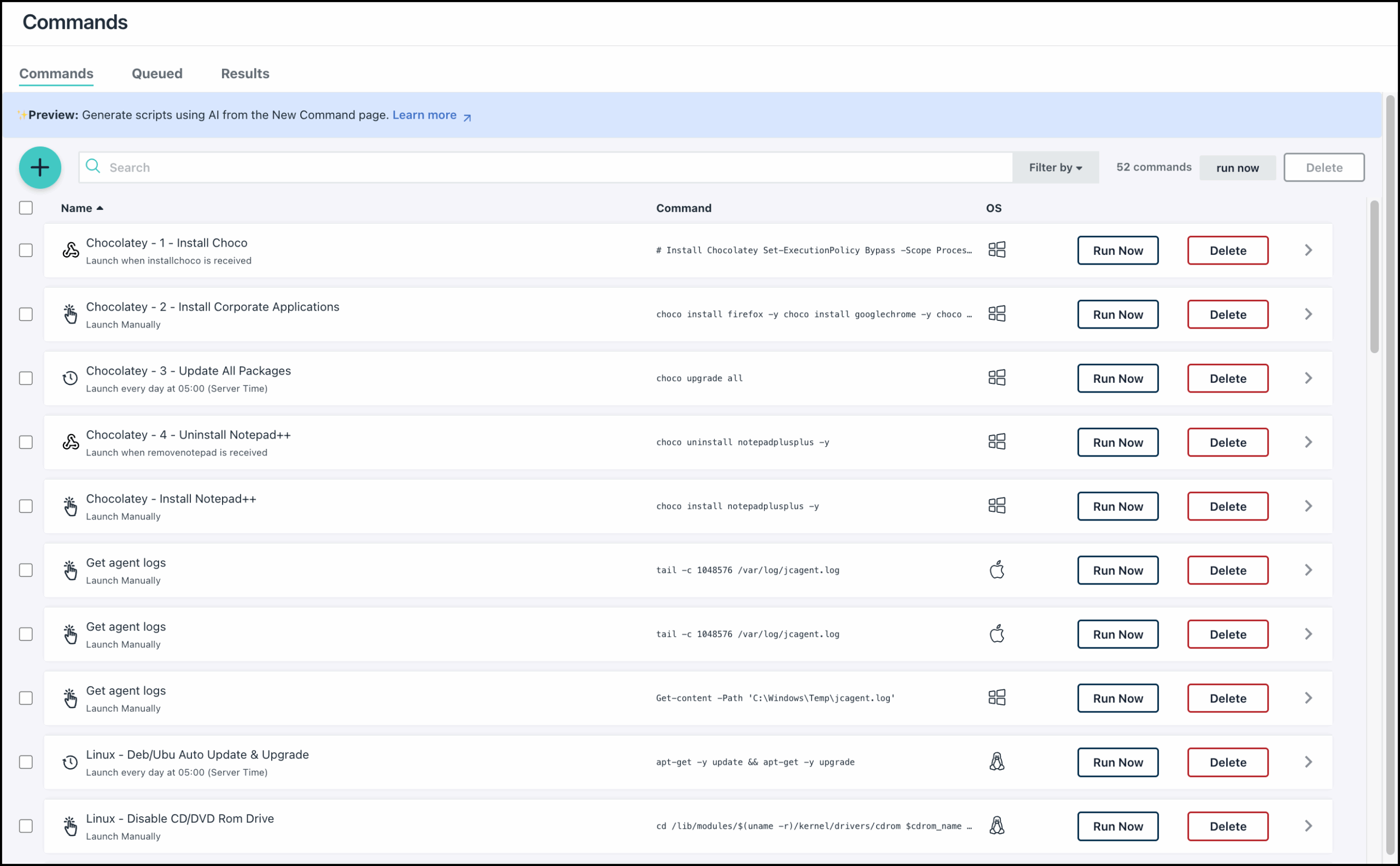 This image displays the commands page.