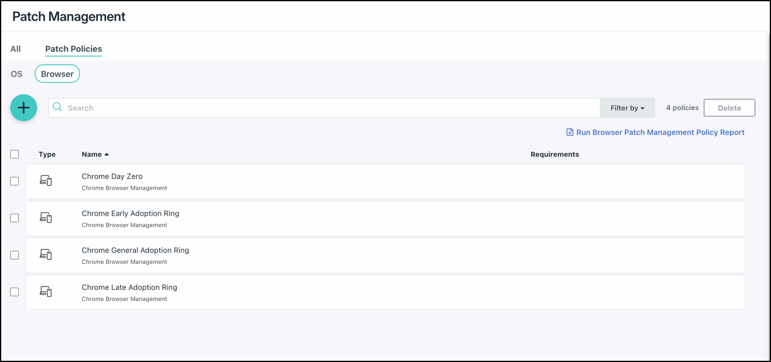 The image displays Patch Policies page