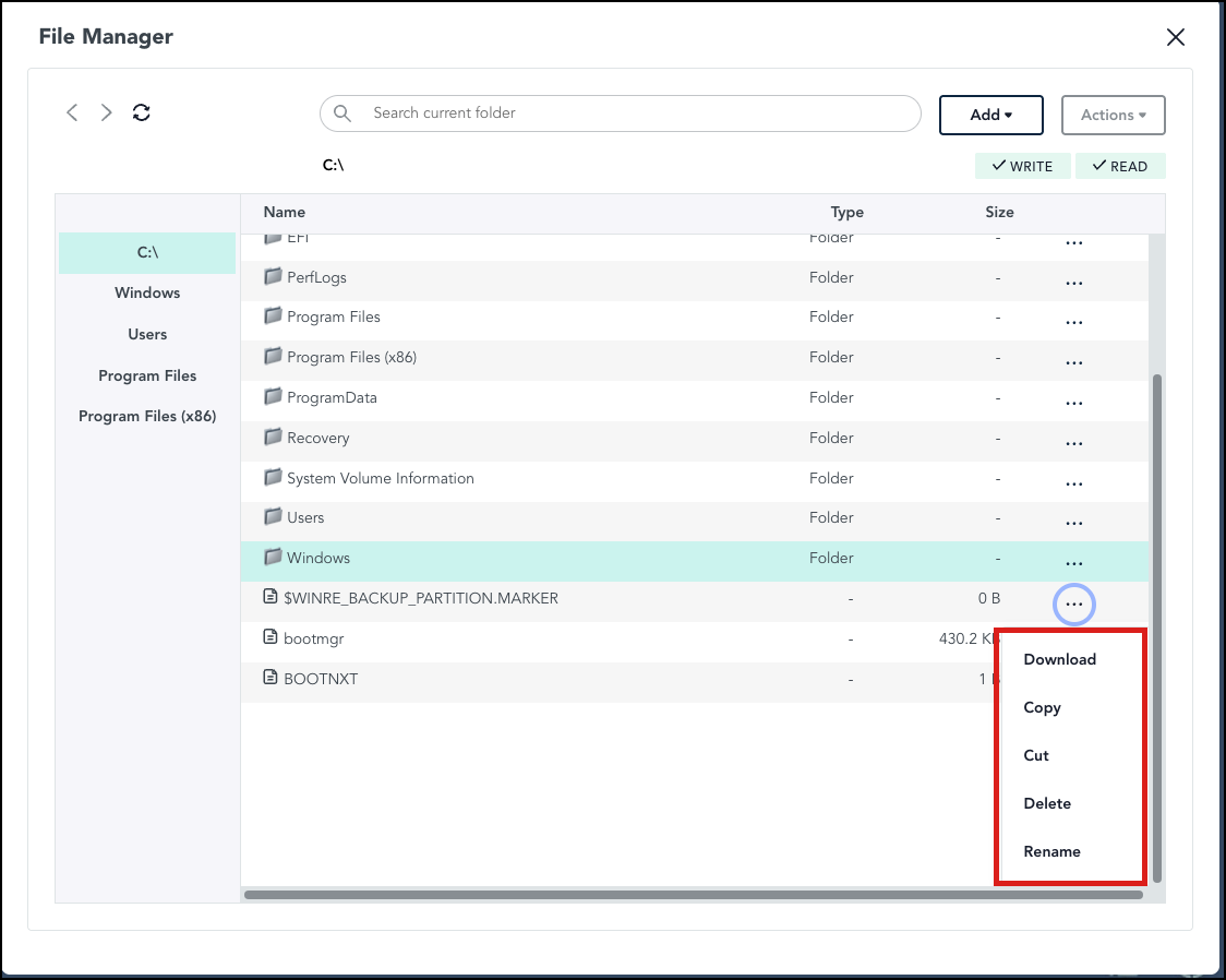This displays all the file options.