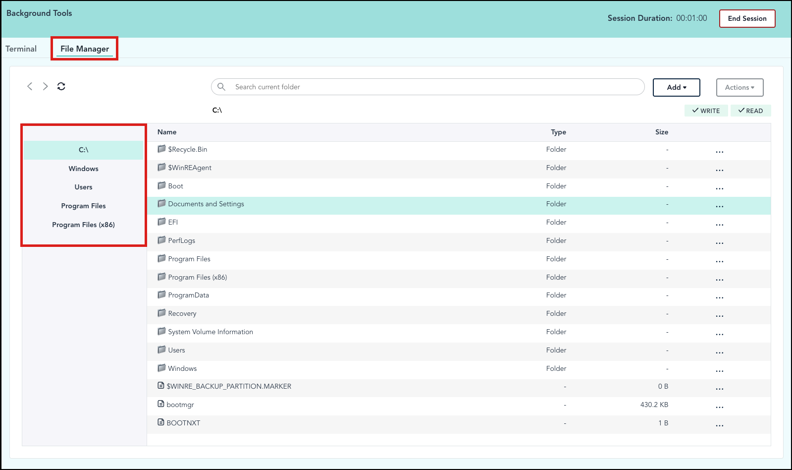 This image displays the file manager interface