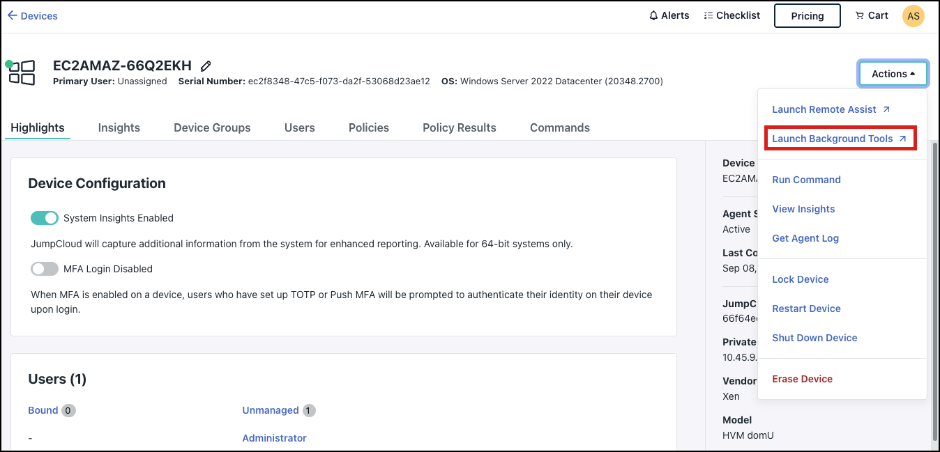 This image displays the Launch Background Tools option.