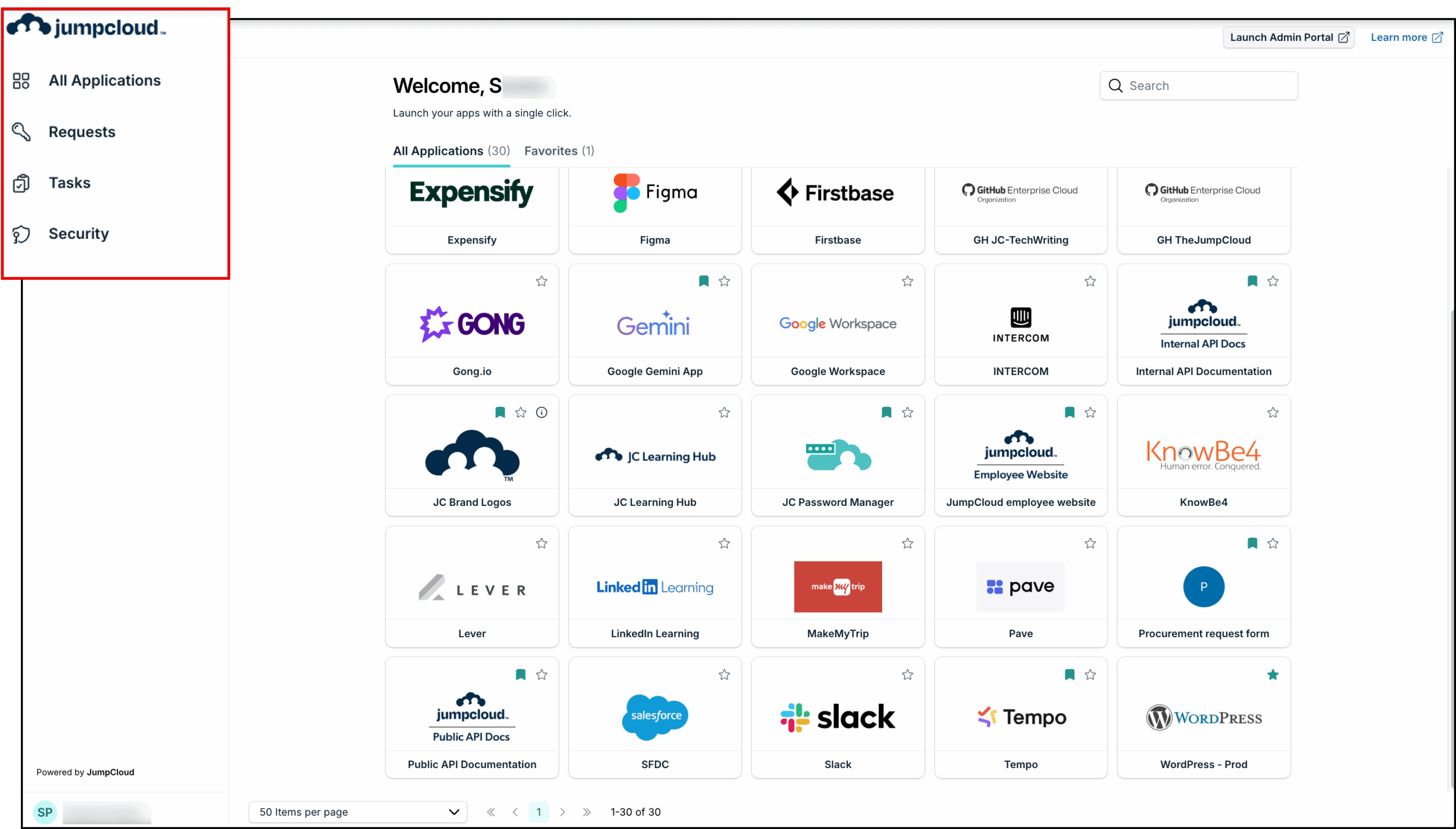 This image displays the All applications tab of User portal.