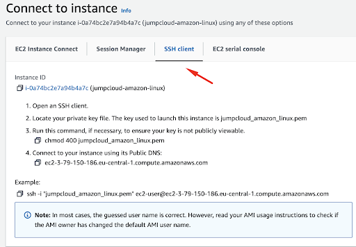 connect to instance pop up