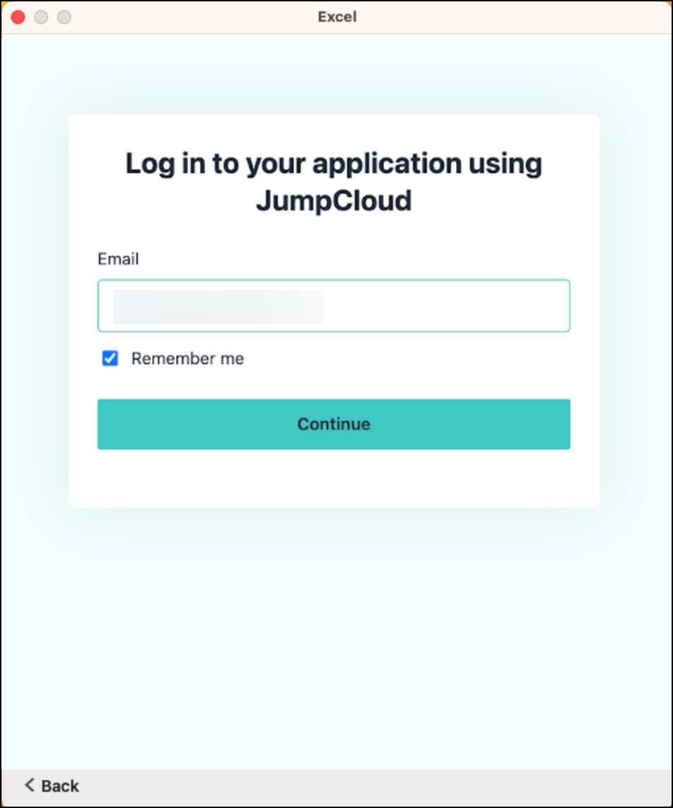 Redirected to JumpCloud SSO to sign in to O365 application on desktop (macOS).