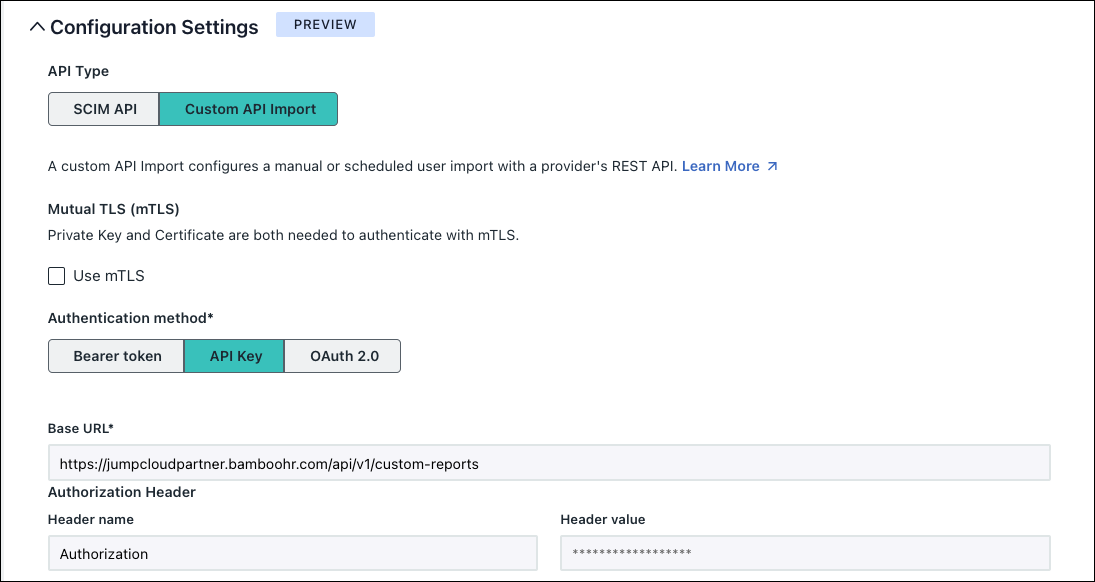 BambooHR Configuration Settings