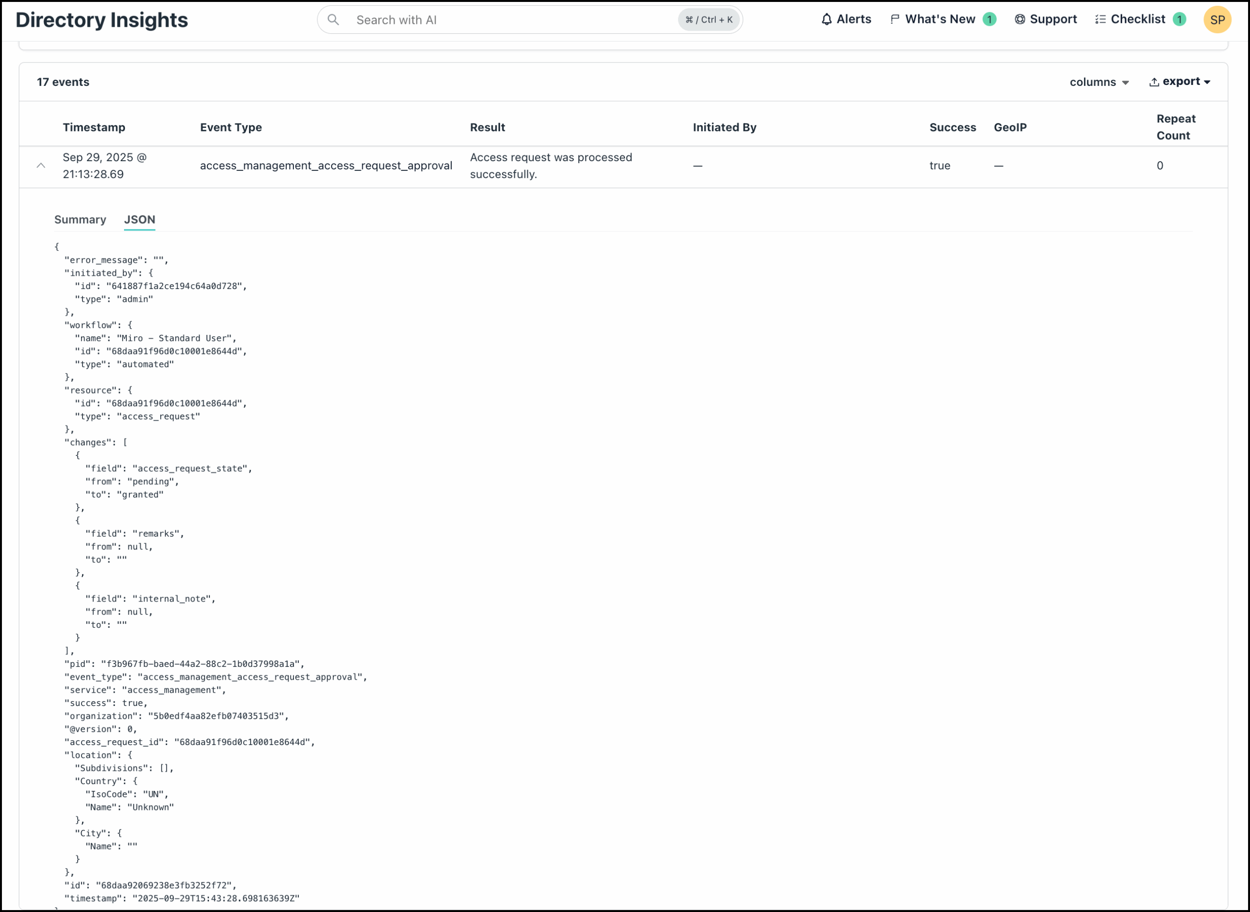 JSON Schema for Access Requests events