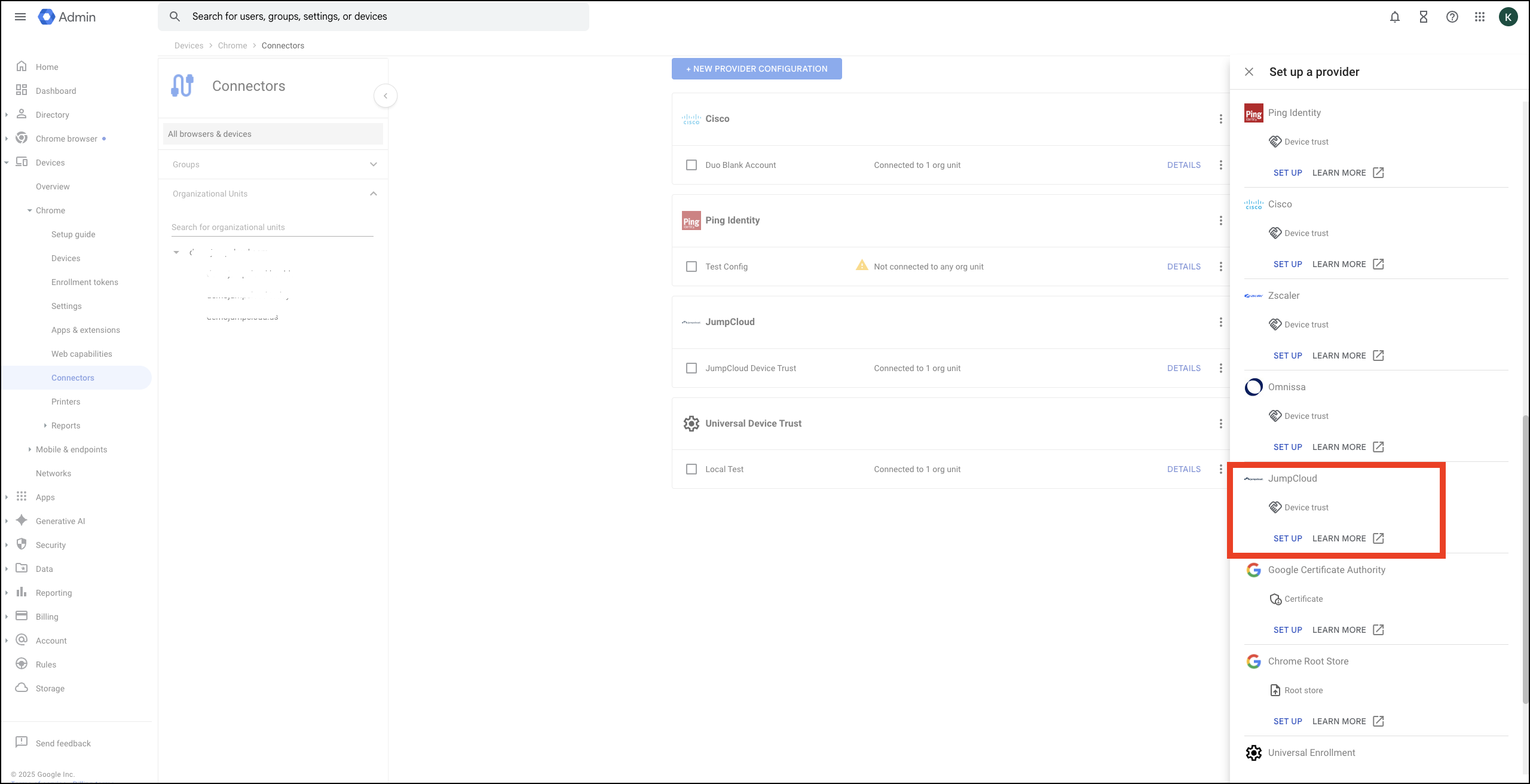 The image displays the JumpCloud Device Trust options.