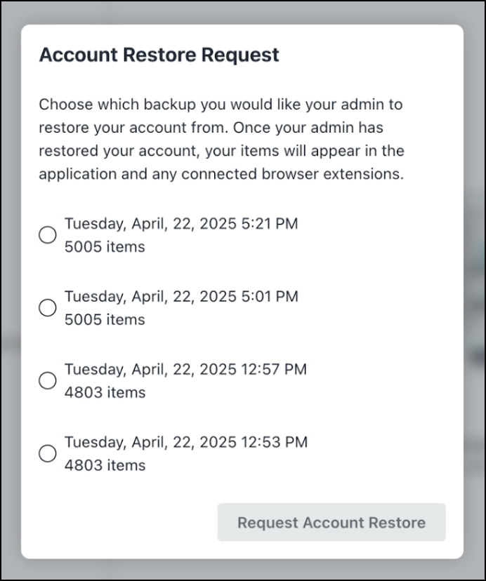 A screenshot showing cloud backups to be restored.