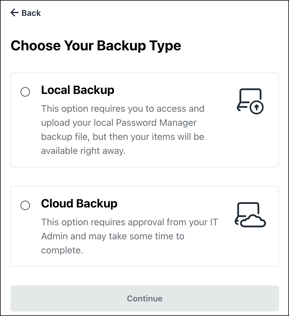 A screenshot showing 'Choose Your Backup Type' pop-up.