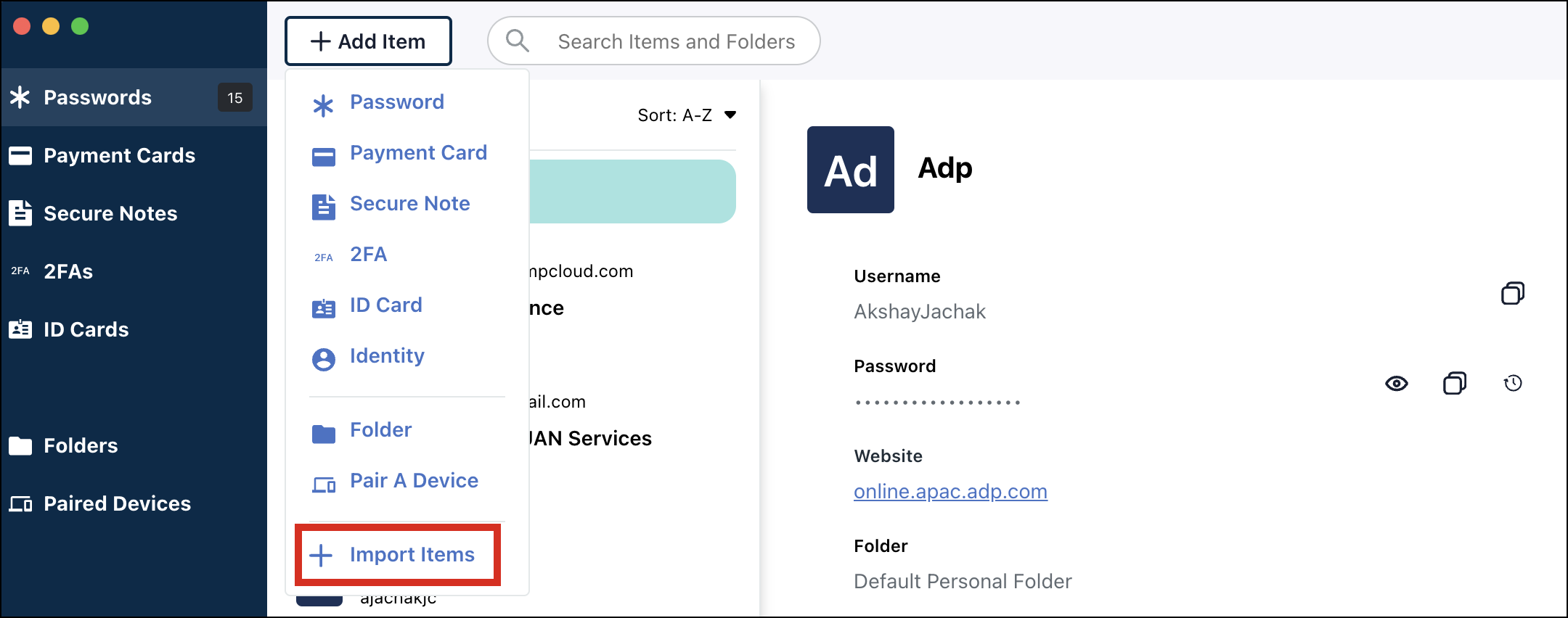 A screen showing JumpCloud Password manager desktop app user interface.