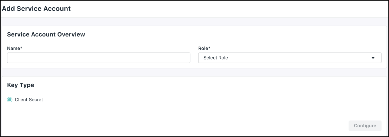 A screen showing Service Account details.