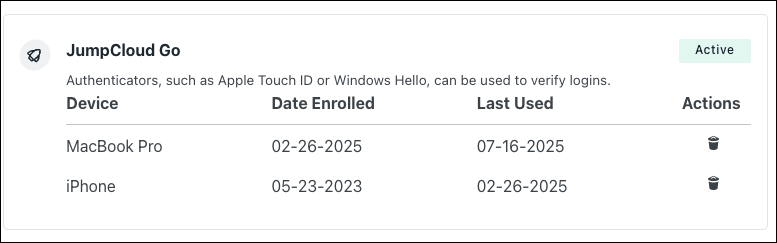 A screenshot showing JumpCloud Go credentials in User Portal.