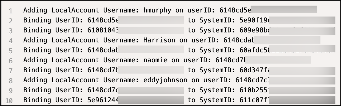 Output of the bulk binding PowerShell script.