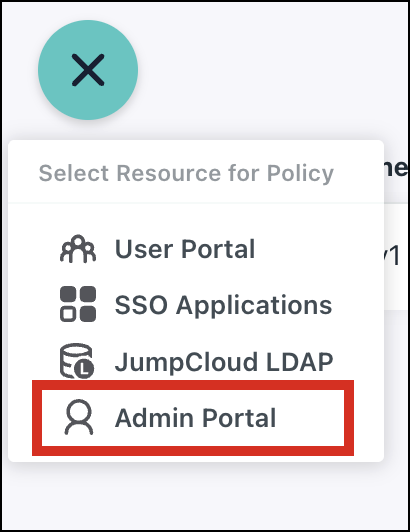 A screenshot showing dropdown in Conditional Access Portal in JumpCloud Admin Portal