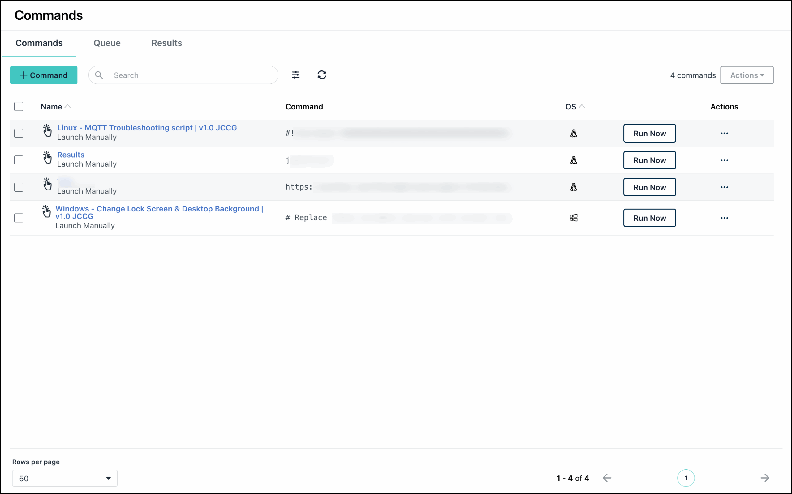 This image displays the commands landing page.