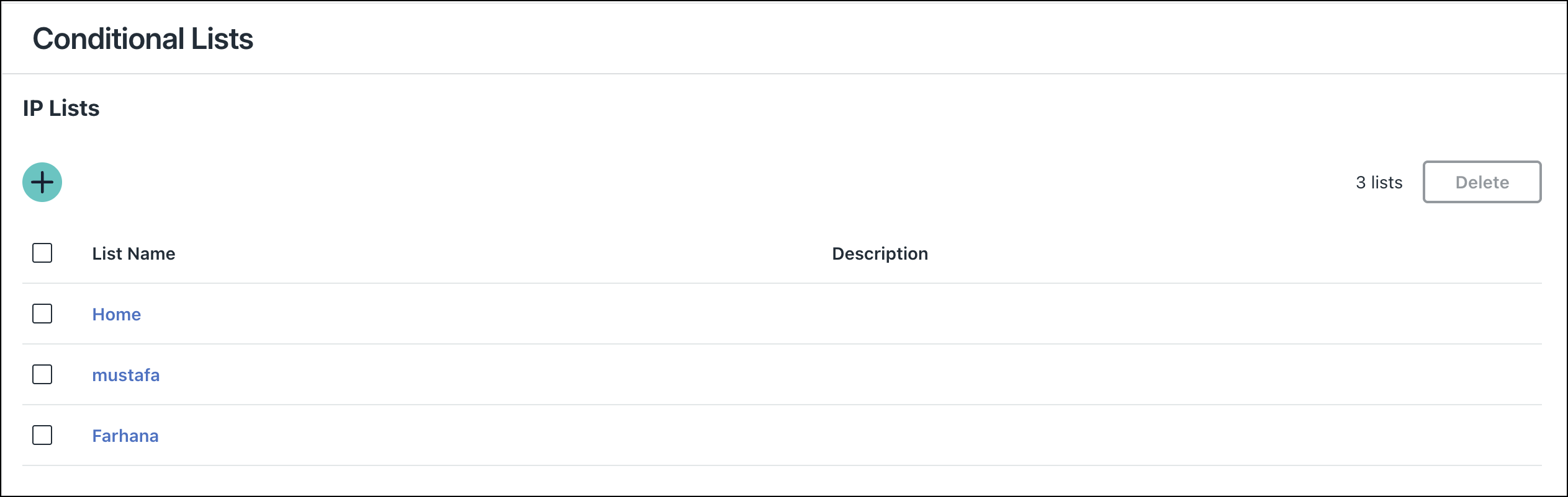 A screenshot showing conditional lists on JumpCloud Admin Portal