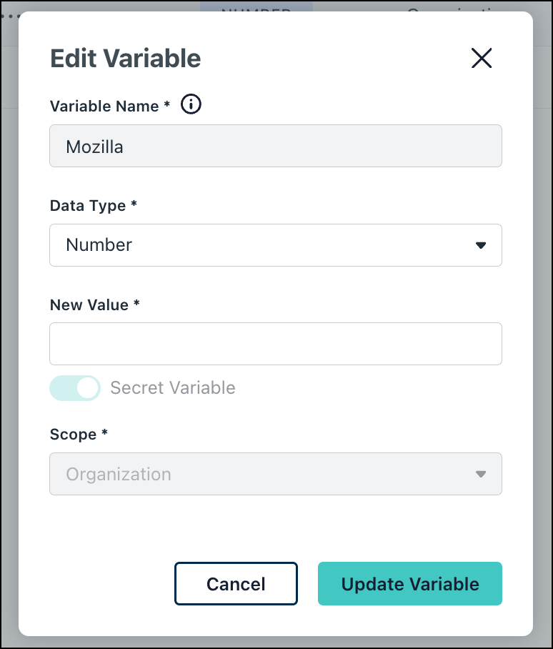 This image displays the Edit Variable option