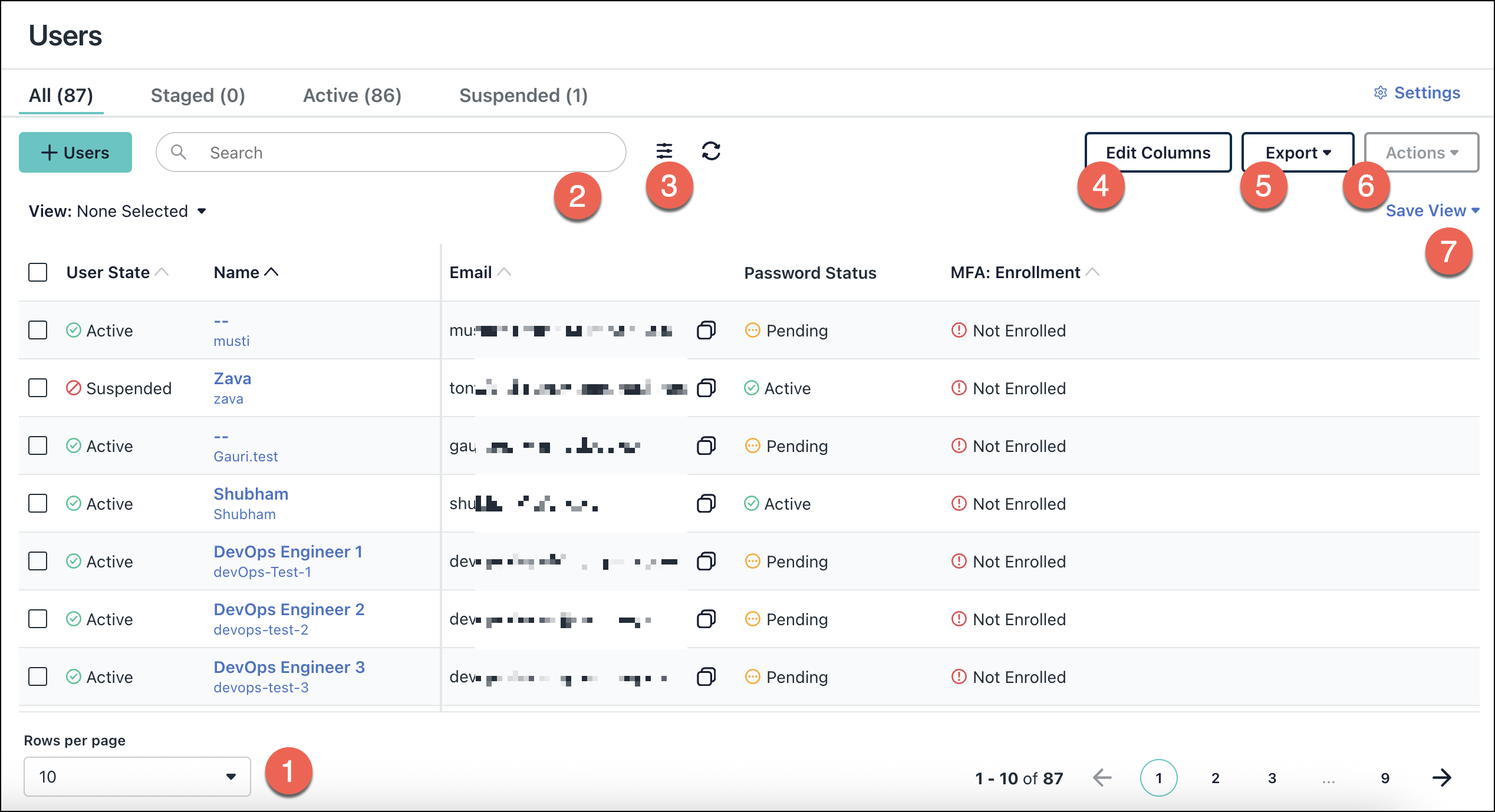 A screenshot showing the Users page on Admin portal