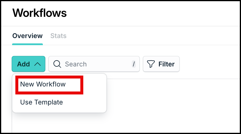 This image displays the Add Workflow options