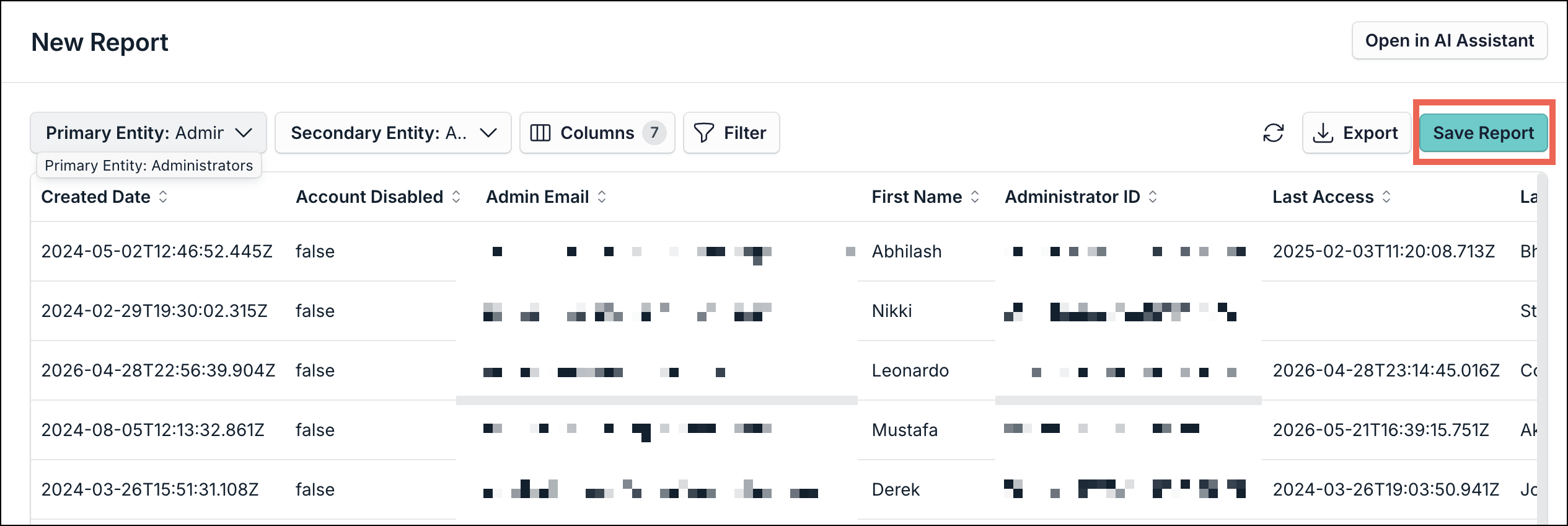 A screenshot showing the New Report modal in JumpCloud Admin portal